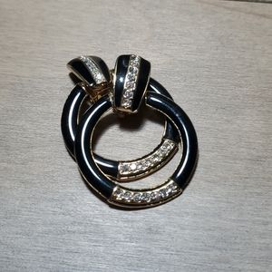80's Gold Tone, Black Enamel with Clear Rhinestone